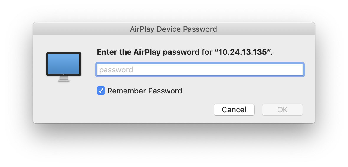 AirMedia screenshot on MacOS awaiting 4 digit code be entered.
