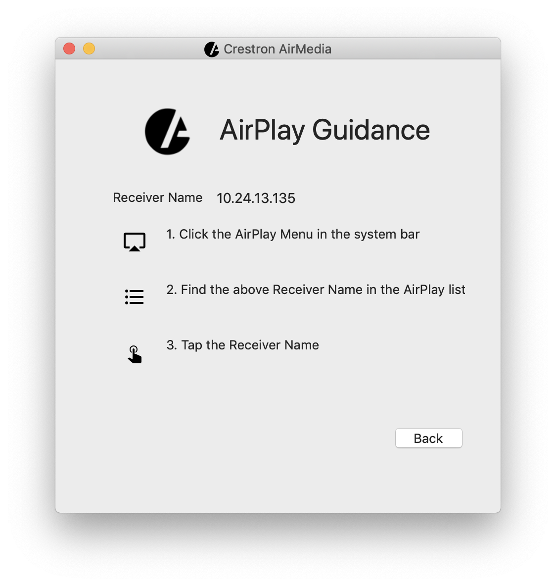 AirMedia instructions for choosing the device from the AirPlay menu