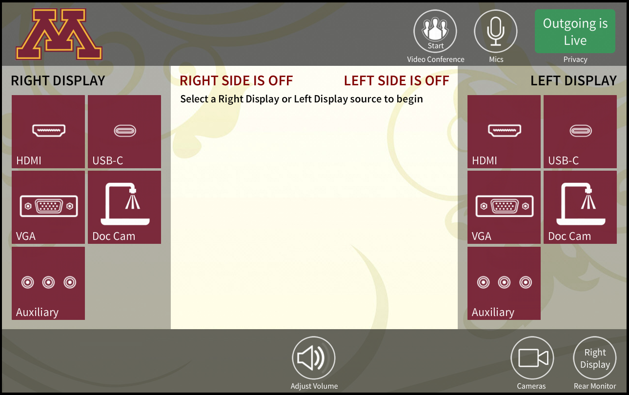 Screenshot of control screen menu