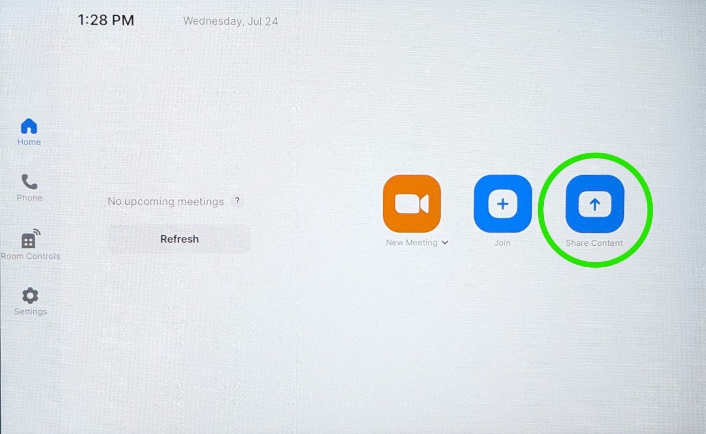 Main menu of touchscreen with Share Screen circled